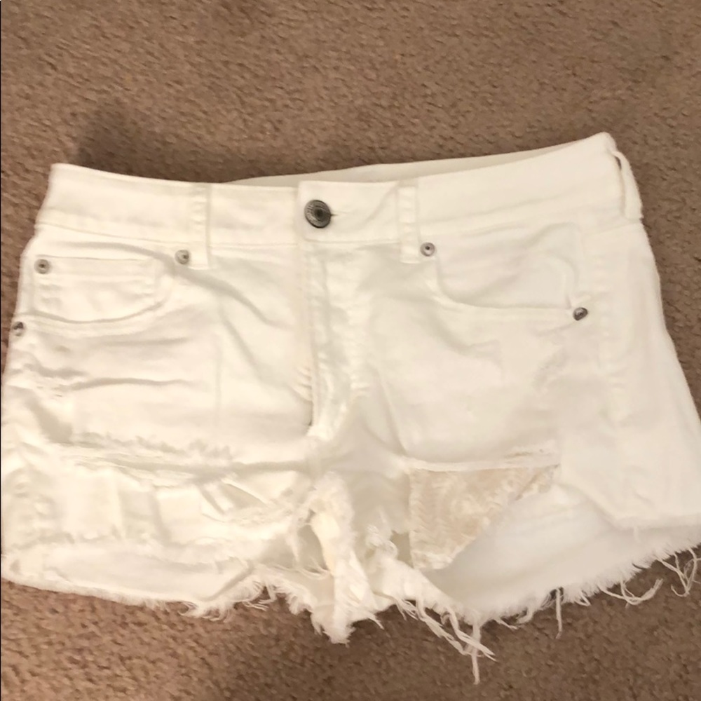 American Eagle white denim shorts